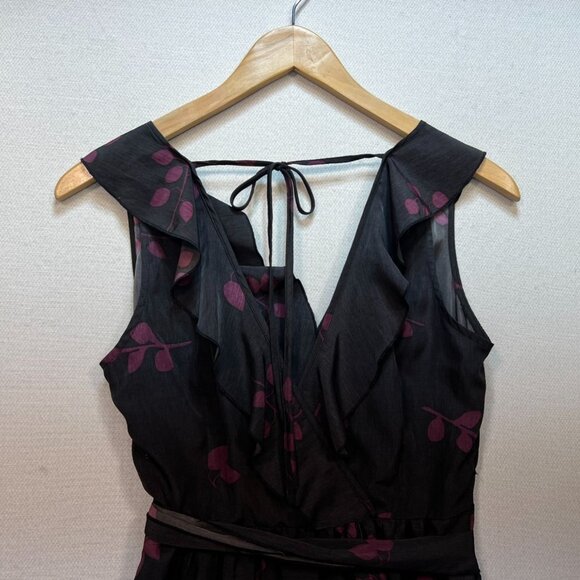 Johnny Martin Womens Sleeveless Floral Wrap Dress Size 7 Black Pink  Boho Belted - Picture 12 of 13